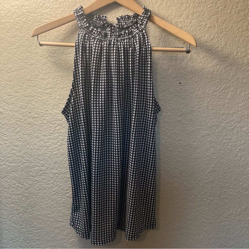 Adrianna Papell Black and White Plaid  Stretchy Top Size Small High Neck Halter